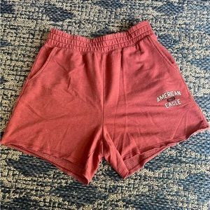 Cute & comfy red A&E sweat shorts for everyday wear!